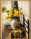 Placeholder: beautiful art print features yellow flowers in a chinoiserie vase sitting on a table, with black ladderback chair in background Modifiers: oil on canvas beautiful dynamic lighting crisp quality colourful acrylic art still life luminism Gustave Klimt style raw beautiful oil on canvas beautiful oil on canvas oil on canvas