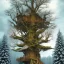 Placeholder: A giant tree the in the Winter With a giant treehouse in it