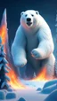 Placeholder: burning comet that looks like polar bear captain above frozen artic jungle with weird alien towers gets torn apart under him, in the style of Pixar, expertly crafted in a whimsical and vibrant cartoon style. is masterfully rendered in a lifelike 3D design, which captivates viewers with there irresistible charm.