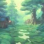 Placeholder: quaint redwood forest village by Peter Mohrbacher, post apocalyptic, painterly, book illustration watercolor granular splatter dripping paper texture