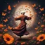 Placeholder: Hyper Realistic Sufi Whirling with Orange & Maroon Islamic Sufi Rustic Grungy in a beautiful flower garden at dark night with butterflies & starts on sky