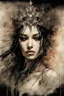 Placeholder: Hyper-photorealistic watercolor art style by Luis Royo & Russ Mills, Surreal fine art etching of a figure by Luis Royo, tanned skin inscribed with the transient story of mortality, ethereal light playing with its form whispering tales of an eternal realm, eyes, black as the depths of the night, ardently pinand looking towards the endless skies, a crown of black hair mirroring the mystery of the cosmos around, whole scene tinged with an ethereal softness from volumetric lighting, hues gr,