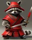 Placeholder: raccoon as a samurai, realistic, 2 katanas, in China, red straw Hat