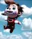 Placeholder: Ultra realistic clouds sky scene, medium shot view, portrait, sweet monster Childs free jumping flying, trinkets, jelly beans, inflatable helmet, smile, happy, Wes Anderson style, Peter Pan, inflatable color clothing, extreme, wind, clouds sea, 20,000 feet altitude, stratosphere, soft color, highly detailed, unreal engine 5, ray tracing, RTX, lumen lighting, ultra detail, volumetric lighting, 3d, finely drawn, high definition, high resolution.