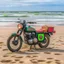 Placeholder: Driverless hippie motorcycle at beach