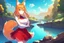 Placeholder: Girl, fox ears, one big fox tail, orange hair, red skirt, river