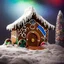 Placeholder: an intricate hobbit-style gingerbread house with rainbow sprinkles, frosting, vibreant crushed candy, 8k resolution, centered, high-quality, ultrafine-detail, digital art, flickering light, detailed matte, volumetric lighting, illustration, 3D octane render, brian froud, howard lyon, ben goossens, George Grie, greg rutowski, alphonse mucha