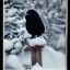 Placeholder: black puff ball of fluff raven crow corvid in the snow vintage polaroid