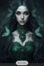 Placeholder: Dark green hair, elven crown Water lilies long hair lotus night Fairy princess rapunzel hair queen crown dragonflies fireflies elven tiara flowers fairy wings gothic dark green