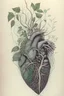 Placeholder: Drawing of a realistic heart where veins connect with creeper plant branches and flowers by salvador dali