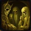 Placeholder: Daguerrotype close up some mysterious figures, odd background, Hieronymus Bosch Max Ernst ambient light, by Minicavio Quollati and Marlost Endgulp, Amano, Botticelli, Alphonse Mucha