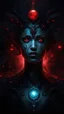 Placeholder: dark fantasy, bioluminescent goddess, ominous atmosphere, sparkles, red eyes, world of wonders scenario