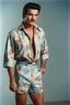 Placeholder: Elvis Presley/George Reeves with medium length bob-styled brown hair, a mustache, wearing a Hawaiian shirt and Bermuda shorts- well-lit, UHD, 1080p, professional quality, 35mm photograph by Scott Kendall