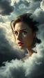 Placeholder: A beautiful eyes of a woman’s with a long earring above swirling clouds, emerges from the heart of a raging storm. Turbulent winds of steam swirl around the louds lit by shafts of sunlight that cast dramatic shadows on the A beautiful woman High quality 16k cinematic scene and great photography