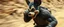 Placeholder: hi speed bad ass cyber punk masculine realistic mickey mouse rambo humanoid with hairy arms and chest, motion blurred background