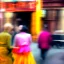 Placeholder: Picture 1950's street life, people, New York, very blurry, abstractism, colours, strong texture, 3d, chaotic