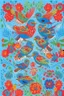 Placeholder: Norwegian folk art bunad pattern rosemaling style with birds, flowers. Vivid colors, High details