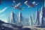 Placeholder: A Spaceship is taking off from a buzzing Space port on a heavy industrialized planet with a futuristic city in the background, retrofuturistic, art by John Berkey, buildings with glass facades, brutalist architecture, insanely detailed, vibrant, 8k uhd, cinematic atmosphere, ultra-wide angle, street level view, brush strokes, blue sky with clouds, dramatic sunset, sharp focus