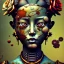 Placeholder: an abstract painting of rusted metal and flowers, Geisha portrait, rust, scaffolding, iron cladding, decay, mixed media, textured, anatomically correct, beautiful perfect face, sharp focus, highly detailed 8k