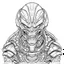 Placeholder: outline art for square alien vs predator bust coloring page for kids, classic manga style, anime style, realistic modern cartoon style, white background, sketch style, only use outline, clean line art, no shadows, clear and well outlined