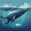 Placeholder: A whale with sipping containers on its back ,in the ocean. Digital Art, Digital Drawing