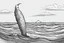 Placeholder: The whale's tail rises above the sea. The sketch is linear in black and white. HIGH-QUALITY image IN 8K