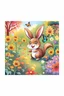 Placeholder: The cute bunny excitedly looks at a bright yellow sunflower in the colorful garden, the beautiful butterfly and friendly brown squirrel are smiling, child book illustration style, faces must be the same as reference image