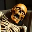 Placeholder: a decrepit orange mummy leaned over in a chair, mouth open, eyes closed