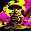 Placeholder: A fantabulous black, yellow, and pink (((mushroom tower house))) erected atop a (geologic pillar), surrounded by the uncanny imaginative ((( swirling skies))), offset by the stark hues of a (neon-tinged nebulous space scape), within. captured by the hand a skilled master painter with a focus on (softly blurred compositions and voluminous lighting).