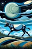 Placeholder: una vaca saltando en la llanura pampeana argentina bajo una luna brillante al estilo de Juan Gris