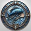 Placeholder: Create an image featuring an ornate metallic Pisces zodiac symbol (♓) at the center, surrounded by two detailed and elegant fish in a circular formation. The top fish is bronze with blue and silver scales, its head pointing upward and to the left. The bottom fish is adorned with silver and mother of pearl scales, its head pointing to the right but curving around the symbol. Both fish are designed with elegance and intricacy. The background consists of intricate gears and celestial charts, adding