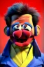 Placeholder: Waist up muppet Portrait, Nicolas maduro us muppet doll, Venezuelan president, tracksuit red blue and yellow, mustache, photo studio, red background, unreal engine 5, concept art, art station, ray tracing, lumen lighting, ultra detail, volumetric lighting, 3d.