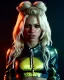 Placeholder: portrait, Shakira, blonde artist, angry, Realistic image, MMA robe, hoodie, mma gloves, fight pose, make-up make-up, gold line make-up, sweat, fog, goddess style, Neon colors, leds. Black background, photo studio, concept art, smooth, unreal engine 5, god lights, ray tracing, RTX, lumen lighting, ultra detail, volumetric lighting, 3d, finely drawn, high definition, 4k.