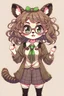 Placeholder: anime racoon girl with glasses curly hair fullbody