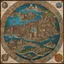 Placeholder: [colour geometric tessellation by Ray Harryhausen (1967)] Miniature map of Lankhmar – City of Adventure with bokeh effect