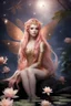 Placeholder: Peach hair , light peach hair, dark,night dark gold,gold,golden,rapunzel hair,dragonflies,water lilies, night,light,,butterflies,elven ears,dark fairy ,night sky,stars,princess,nymph,sparkle,glitter,orchids