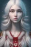 Placeholder: girl, cute, beautiful, long eyelashes, white hair, Santa hat, snowflakes, red dress, head and shoulders portrait, 8k resolution concept art portrait by Greg Rutkowski, Artgerm, WLOP, Alphonse Mucha dynamic lighting hyperdetailed intricately detailed Splash art trending on Artstation triadic colors Unreal Engine 5 volumetric lighting