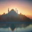 Placeholder: Sultanahmet standing back to back under sky, landscape lake, sunset, illustration concept art anime
