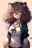 Placeholder: anime racoon girl with glasses curly hair fullbody