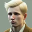 Placeholder: realistic portrait, heroic fantasy setting, man, 20 year old, messy blond hair, round face, naïve, round face, UHD, cheeky,