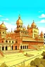 Placeholder: wide angle view of Indian kingdom as a Graphic novel illustration, big palaces, bright sunny day