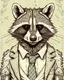 Placeholder: rugged, disheveled raccoon in a suit and tie, drawing, scientific illustration, vintage, mischievous