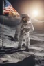 Placeholder: "Generate an awe-inspiring 8K realist image depicting an astronaut triumphantly planting a Bitcoin flag on the lunar surface. The cosmic backdrop should be a chaotic yet mesmerizing scene, replacing traditional stars with various cryptocurrencies. Envision shooting stars as dynamic market movements, while trading charts and pips seamlessly integrate into the background, forming a visually stunning representation of the crypto universe's conquest of the moon."