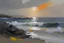 Placeholder: seascape with sunset by Chris bushe with thick oil and palette knife