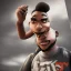 Placeholder: pixar render, young black man with gotee in fantesy gaming world