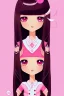 Placeholder: girl, cute, beautiful, black hair, long hair, straight hair, bangs, pink shirt, big eyes, brown eyes, close up portrait, kawaii