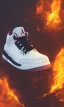 Placeholder: Jordan 3 black sneaker made out of fire. Animation movie style.