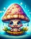 Placeholder: Tattoo design a one liquid cute baby mushroom happy, hyperdetailed intricately detailed, fantastical, surrealistic, splash screen, pastel colours, fantasy, concept art, 8k resolution, cartoon style, kawaii style