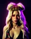 Placeholder: portrait, Shakira, blonde artist, angry, Realistic image, MMA robe, hoodie, mma gloves, loose long hair, eyes, makeup, gold line make up, moisture, sweat, fog, goddess, Neon colors, leds. Black background, photo studio, concept art, smooth, unreal engine 5, god lights, ray tracing, RTX, lumen lighting, ultra detail, volumetric lighting, 3d, finely drawn, high definition, 4k.