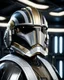 Placeholder: star wars bald male corellian pilot wearing pearlescent black and gunmetal grey First Order special forces armor and helmet with gold trim inside the jedi temple, centered head and shoulders portrait, hyperdetailed, dynamic lighting, hyperdetailed background, 8k resolution, volumetric lighting, light skin, fully symmetric details